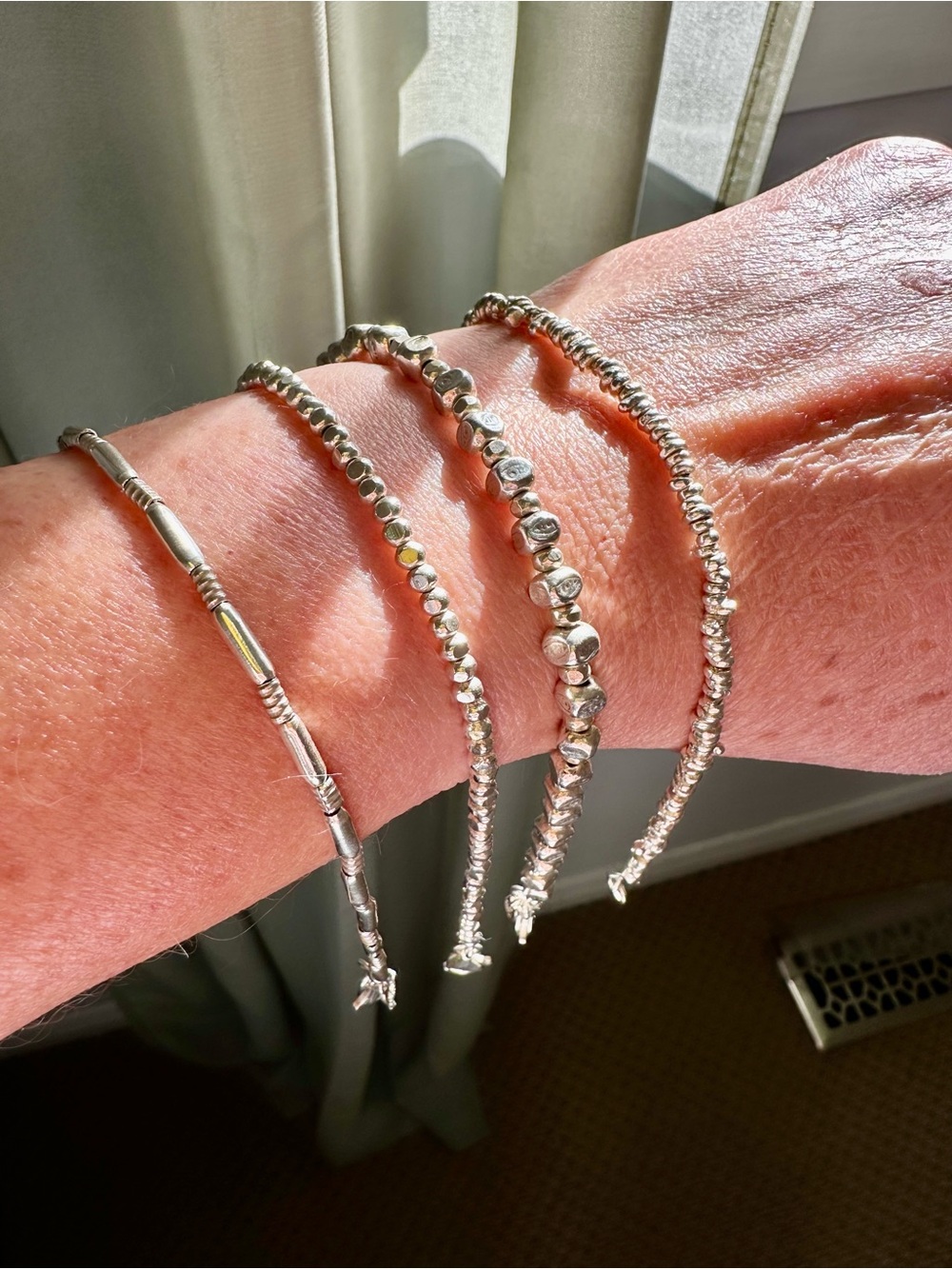 Sterling Silver Beaded Stackable Bracelet Set - Silver
